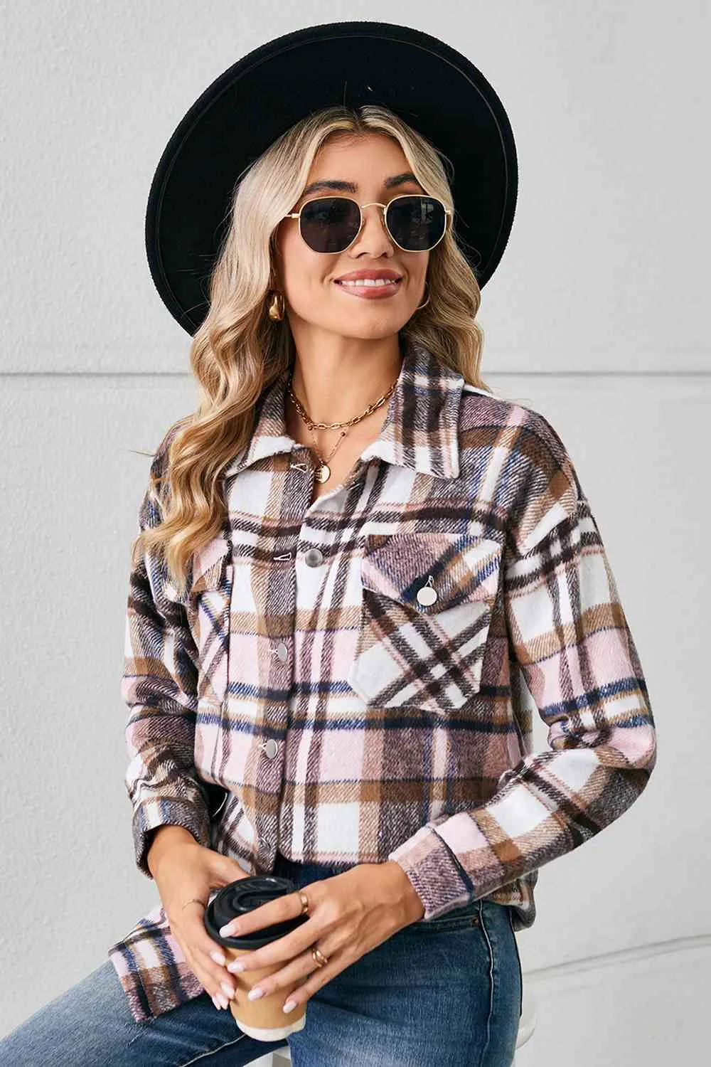 Explore More Collection - Collared Plaid Shacket