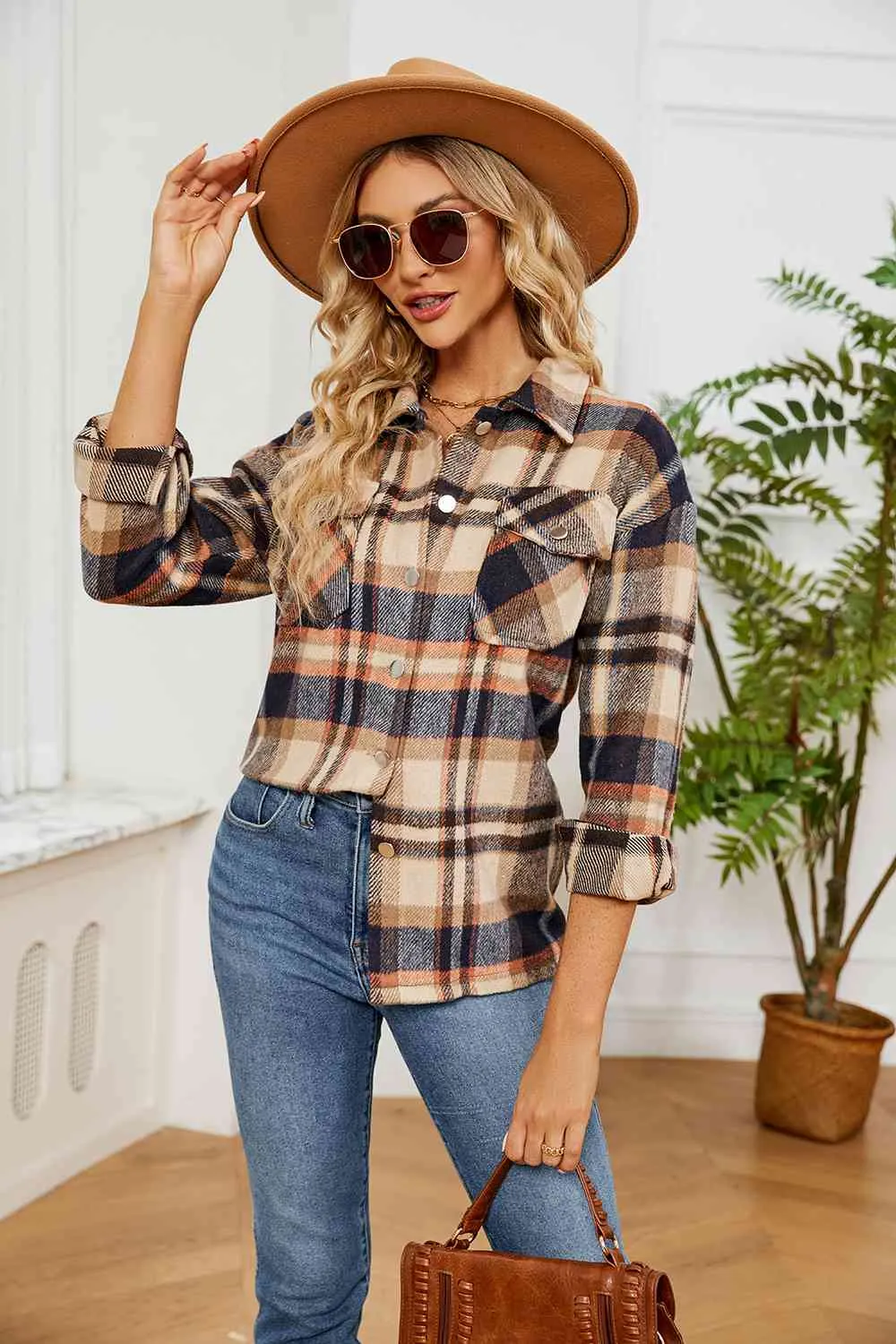 Explore More Collection - Collared Plaid Shacket