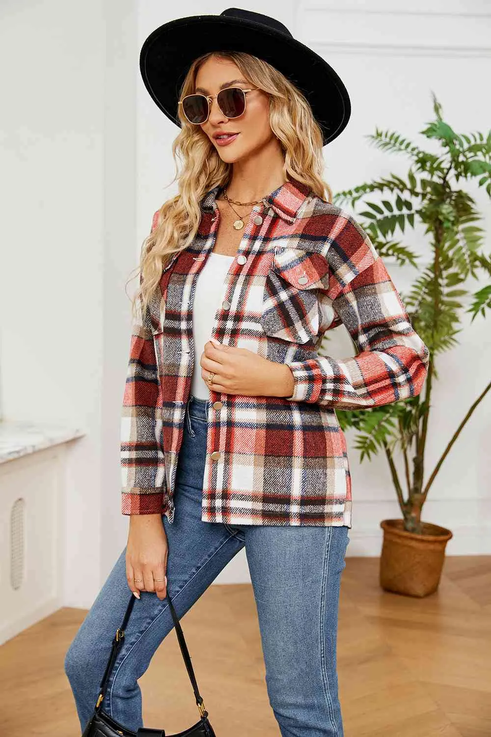 Explore More Collection - Collared Plaid Shacket