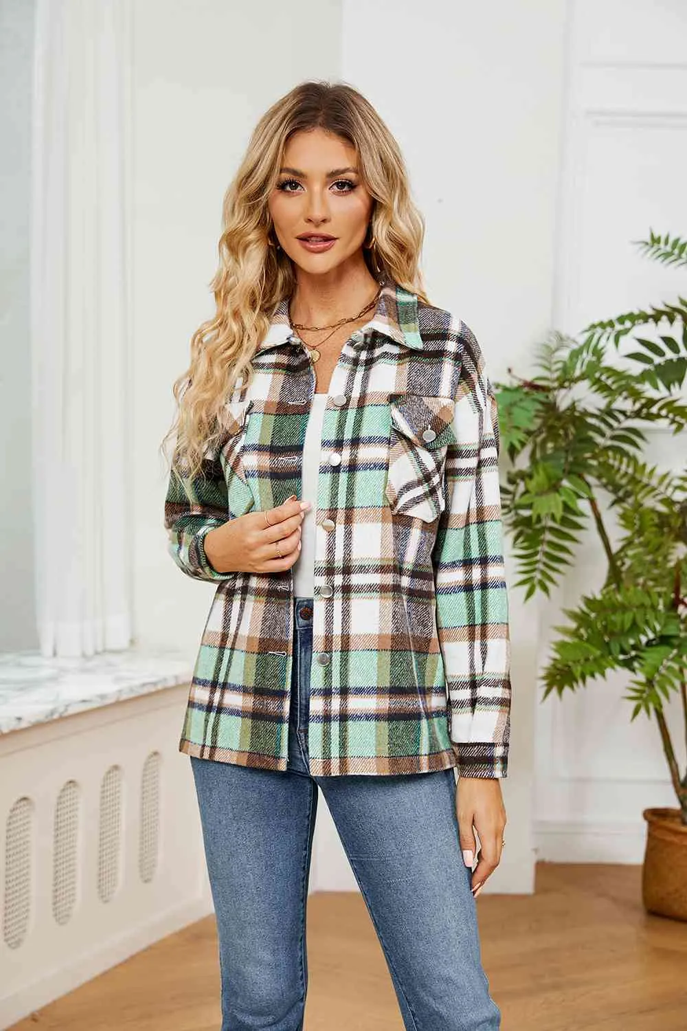 Explore More Collection - Collared Plaid Shacket