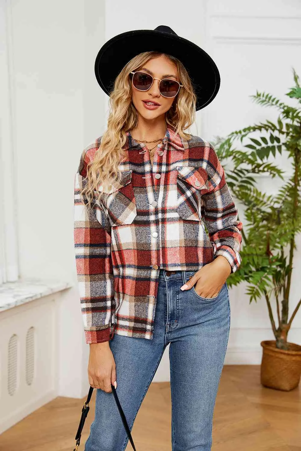 Explore More Collection - Collared Plaid Shacket