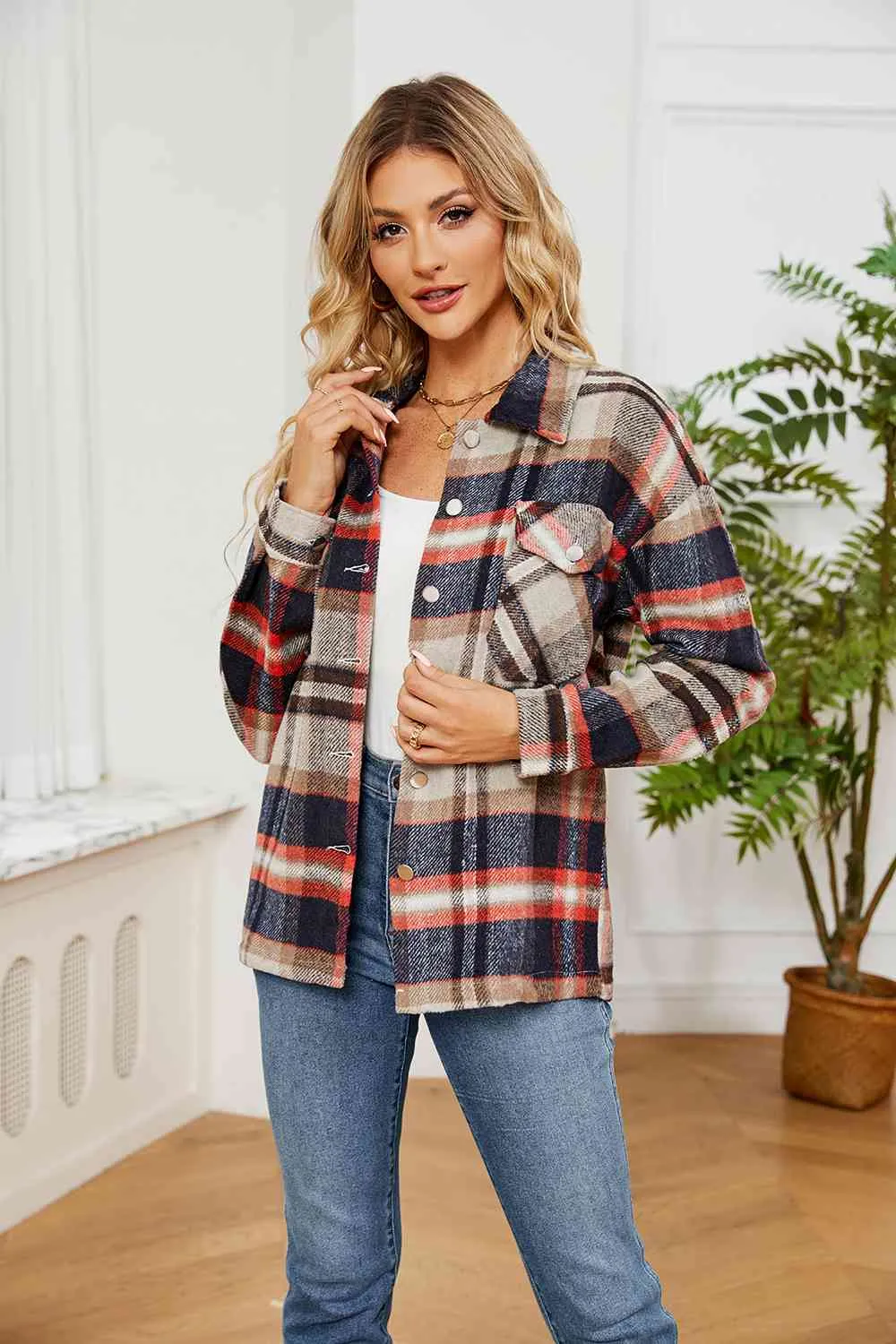 Explore More Collection - Collared Plaid Shacket