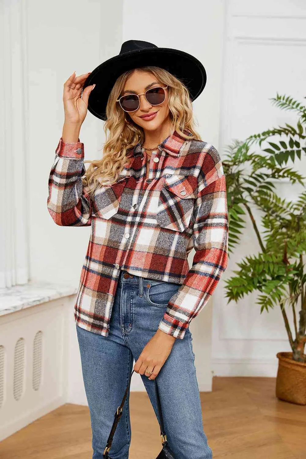 Explore More Collection - Collared Plaid Shacket