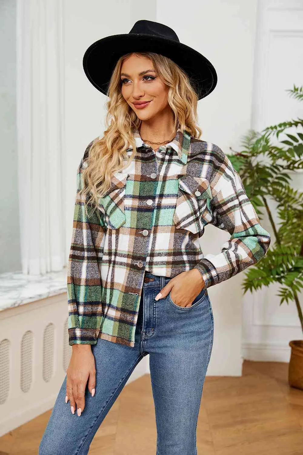 Explore More Collection - Collared Plaid Shacket