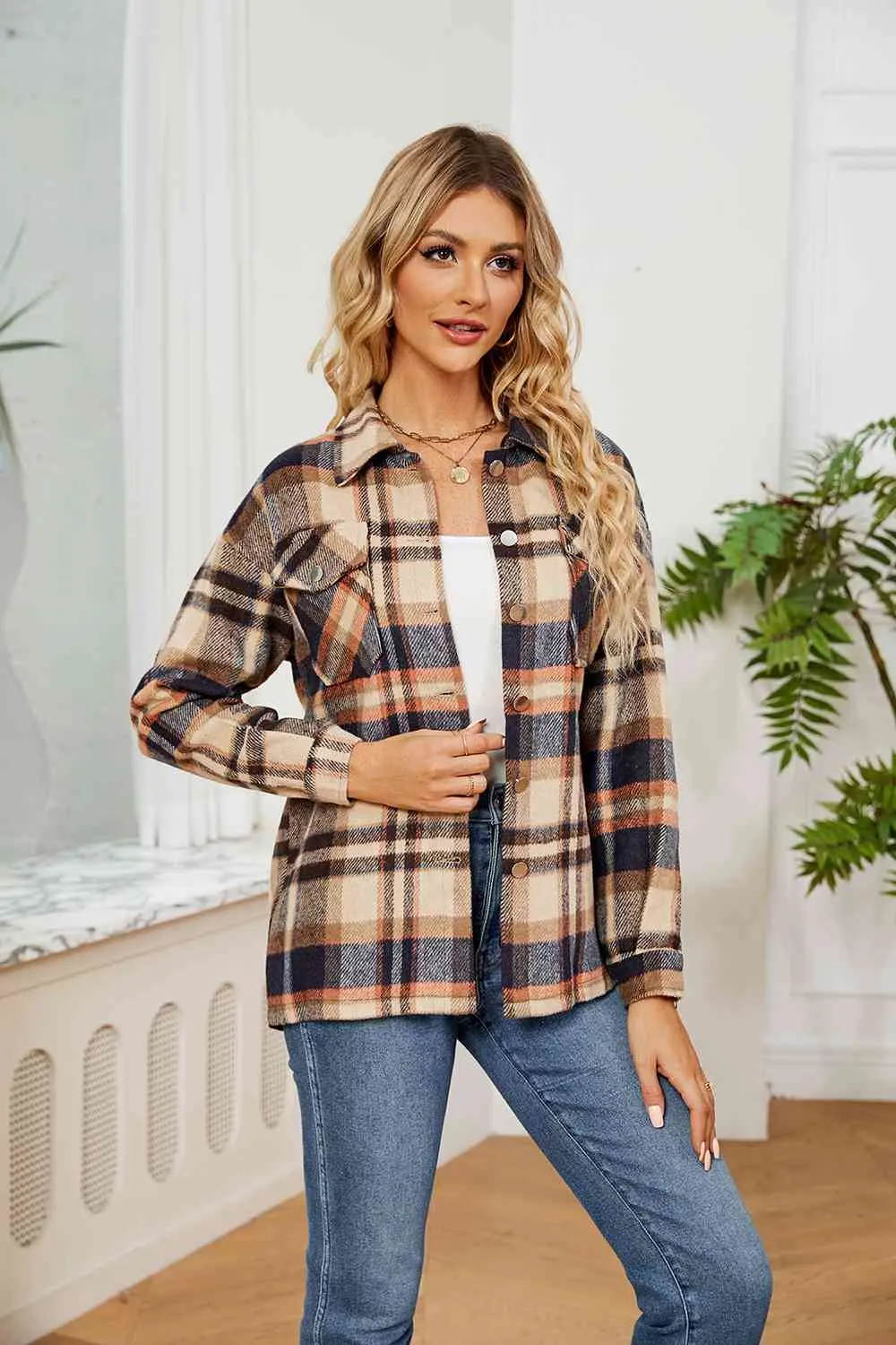 Explore More Collection - Collared Plaid Shacket