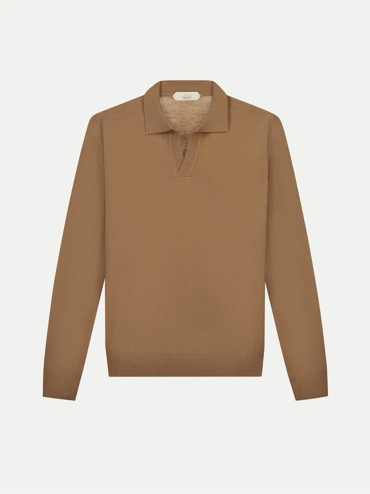 Extrafine Merino Buttonless Polo Caramel