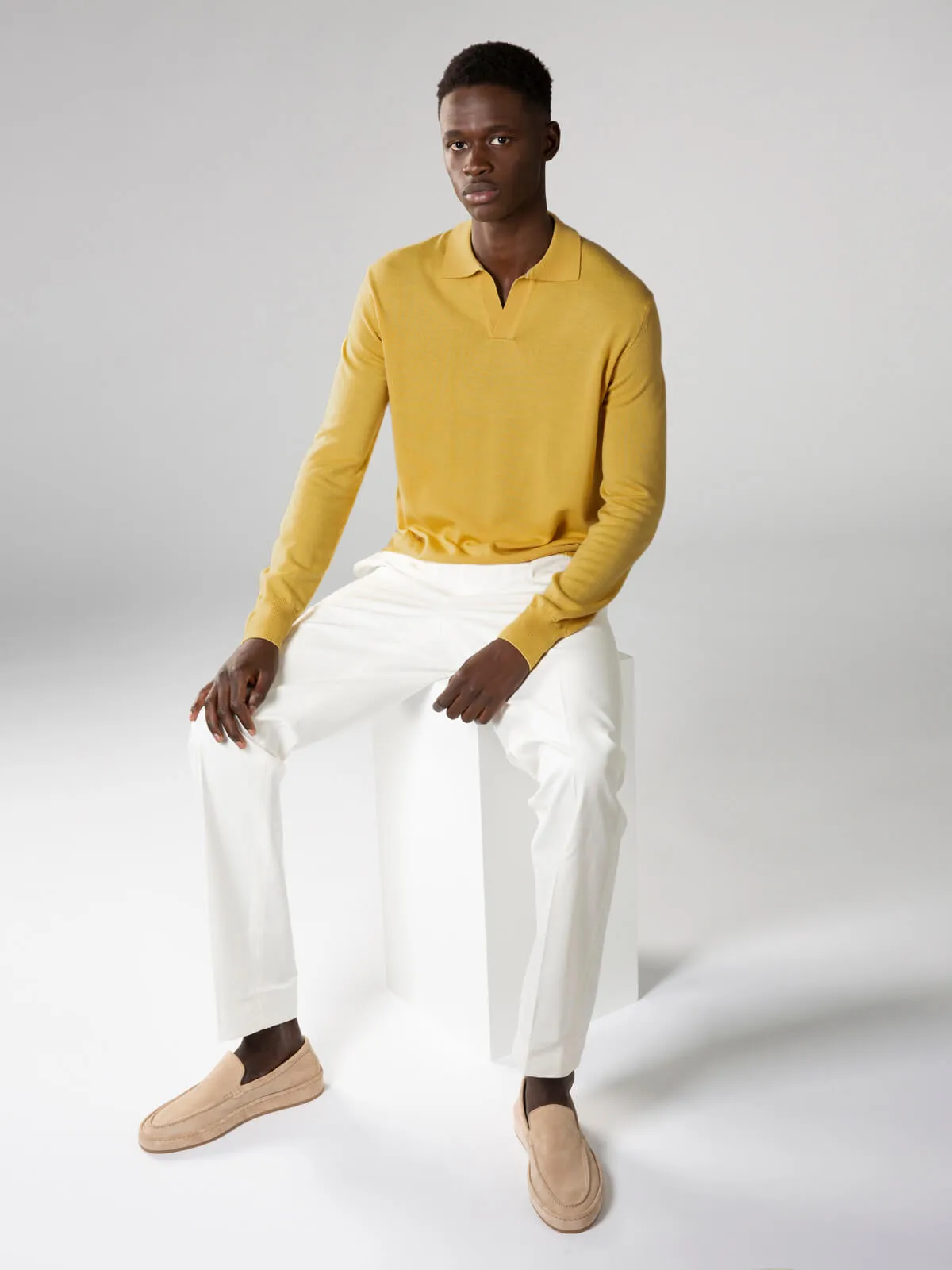 Extrafine Merino Buttonless Polo Mustard