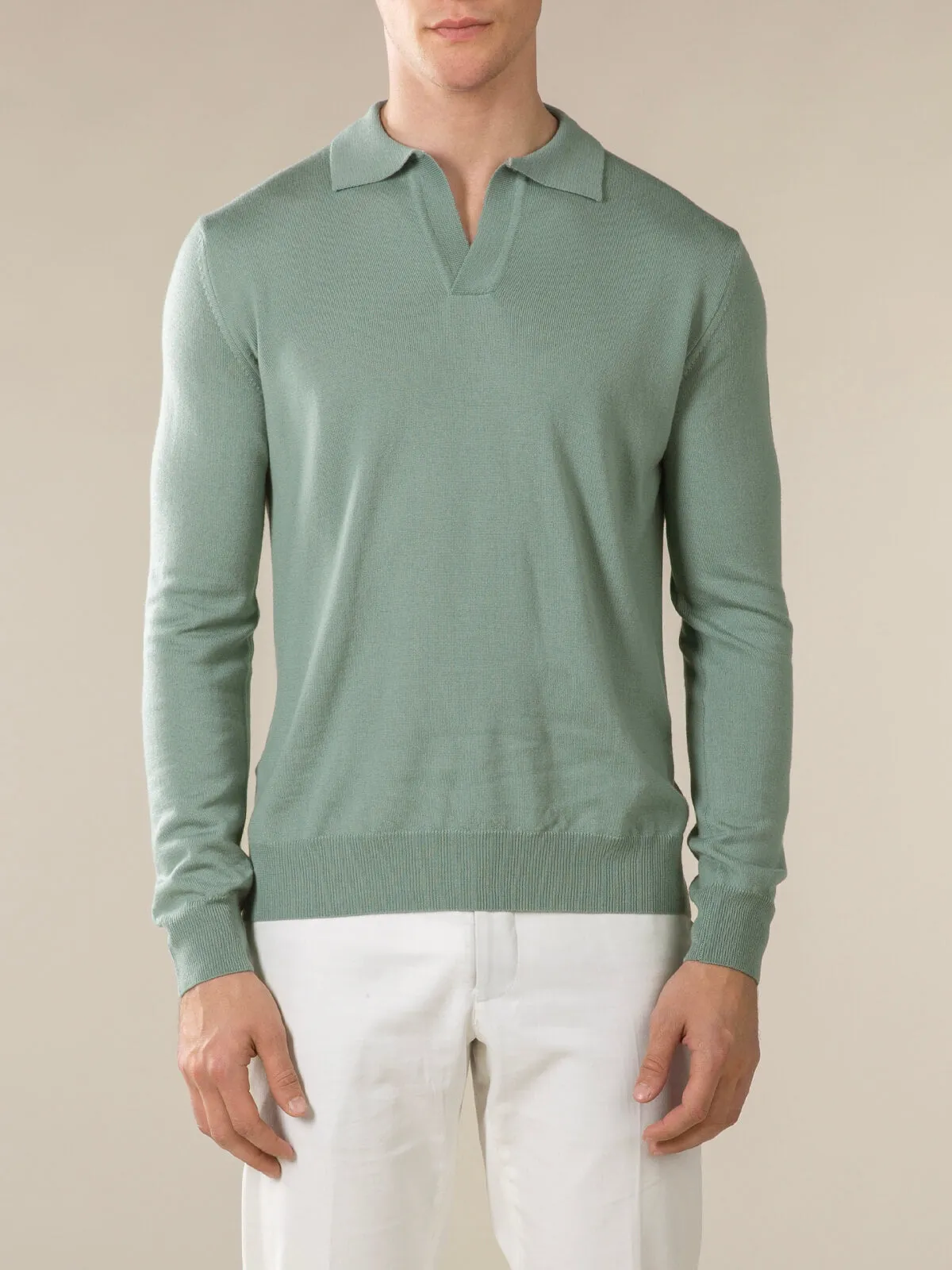 Extrafine Merino Buttonless Polo Pistache