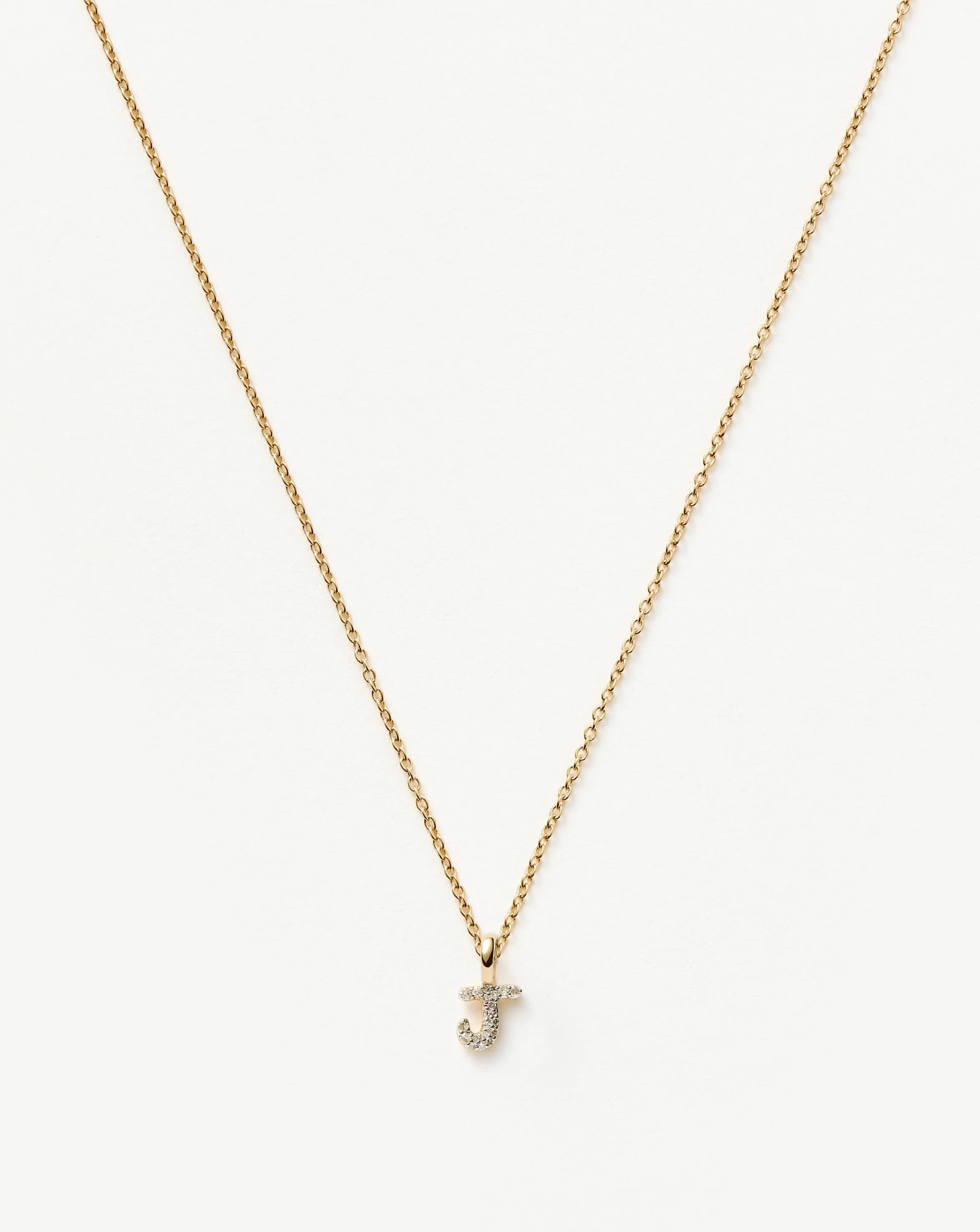 Fine Diamond Initial Mini Pendant Necklace - J | 14k Solid Yellow Gold Plated/Diamond