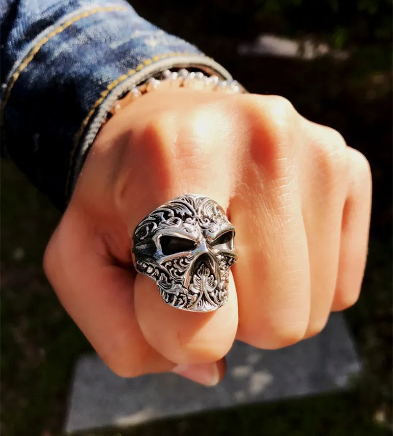 Gothic Sugar Skull 925 Sterling Silver Adjustable Handmade Ring