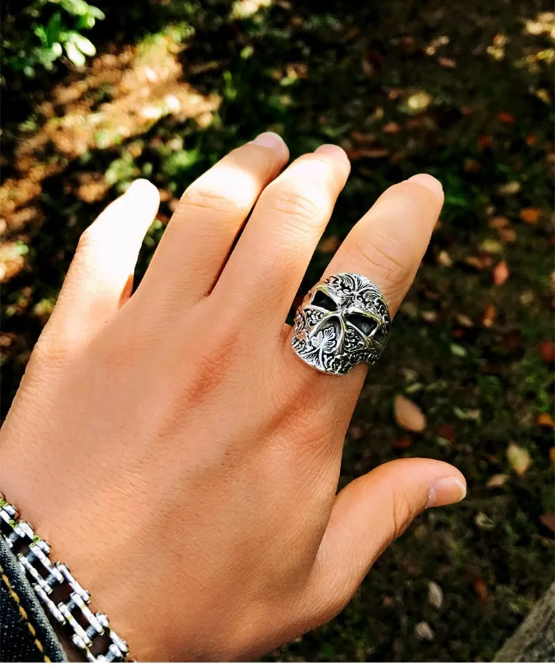 Gothic Sugar Skull 925 Sterling Silver Adjustable Handmade Ring