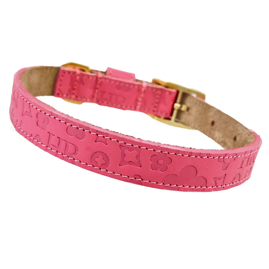 H&R Embossed Dog Collar in Bubblegum Pink