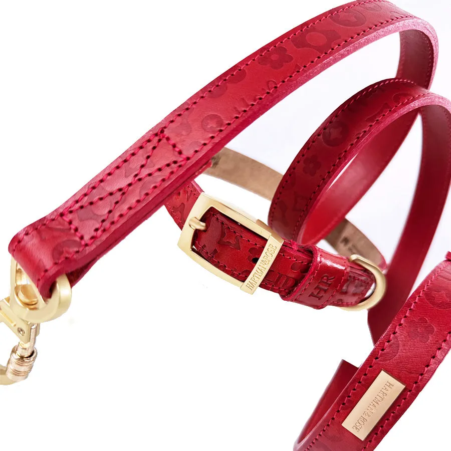 H&R Embossed Dog Leash in Tomato Red