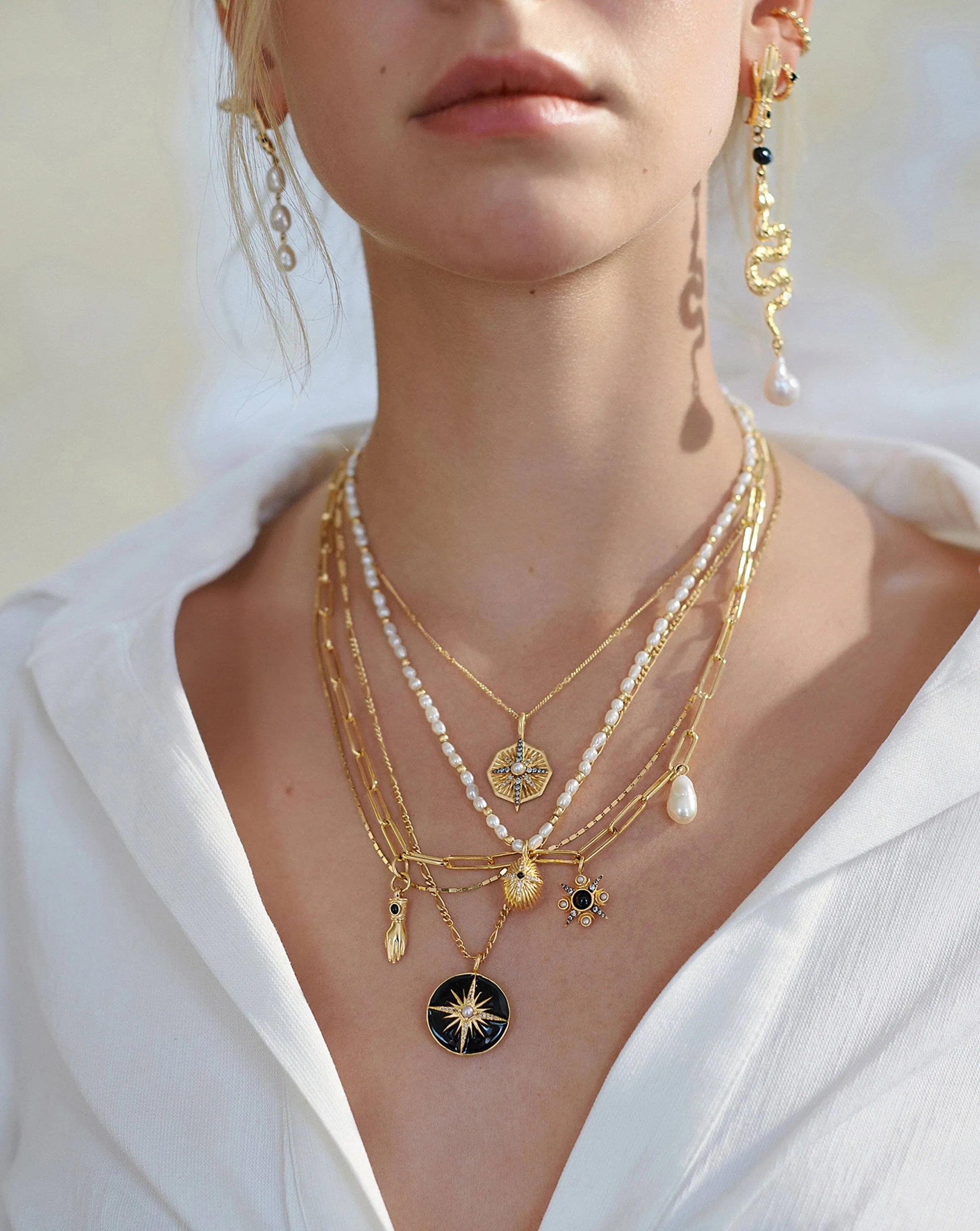 Harris Reed Symbols of Change Necklace | 18ct Gold Plated/Pearl & Labradorite