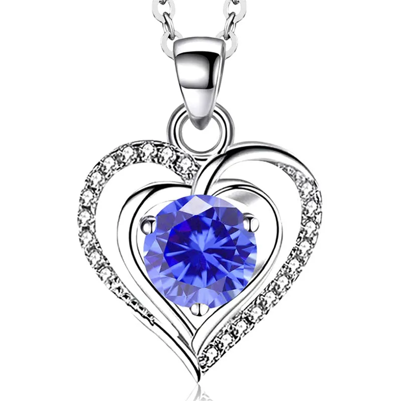 Heart Birthstone Pendant Necklace for Women 925 Sterling Silver Zirconia Necklaces Valentine's Mothers Day Gifts