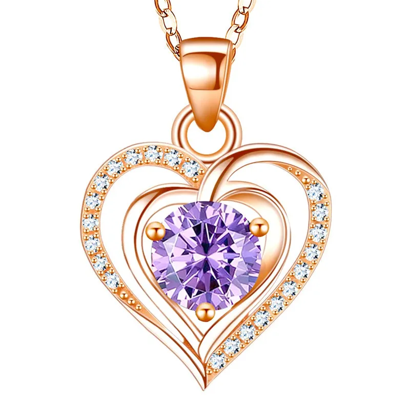 Heart Birthstone Pendant Necklace for Women 925 Sterling Silver Zirconia Necklaces Valentine's Mothers Day Gifts