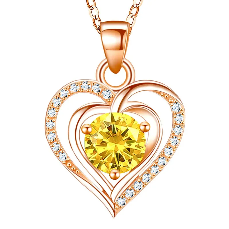 Heart Birthstone Pendant Necklace for Women 925 Sterling Silver Zirconia Necklaces Valentine's Mothers Day Gifts