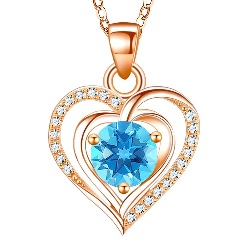 Heart Birthstone Pendant Necklace for Women 925 Sterling Silver Zirconia Necklaces Valentine's Mothers Day Gifts