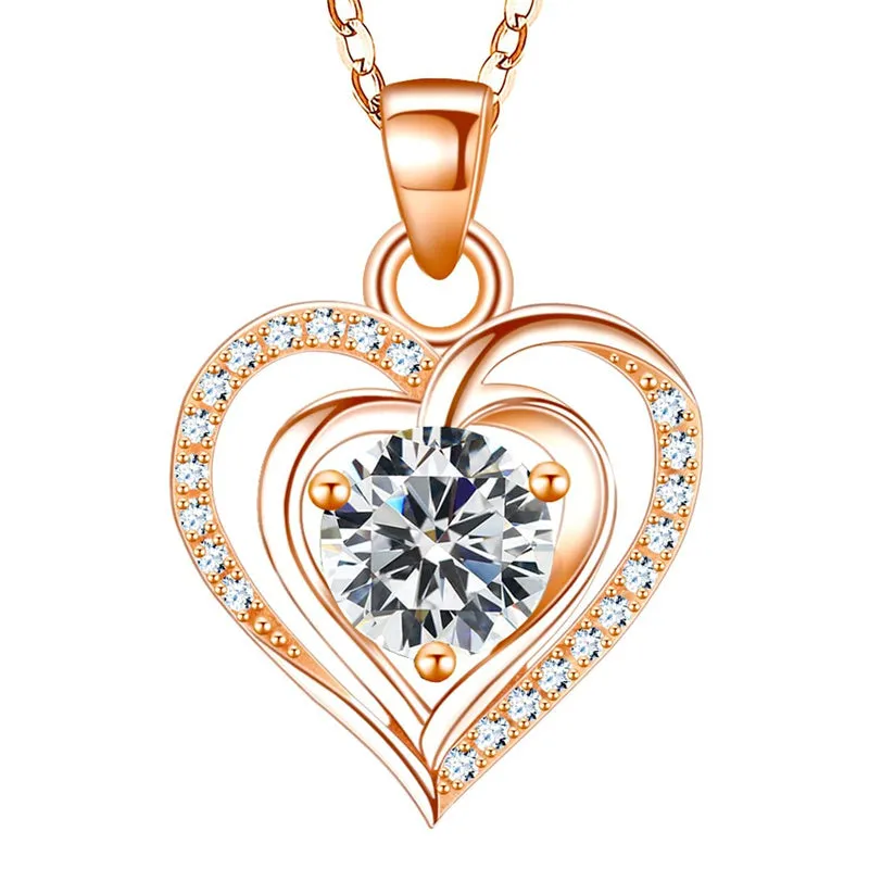 Heart Birthstone Pendant Necklace for Women 925 Sterling Silver Zirconia Necklaces Valentine's Mothers Day Gifts