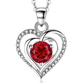 Heart Birthstone Pendant Necklace for Women 925 Sterling Silver Zirconia Necklaces Valentine's Mothers Day Gifts