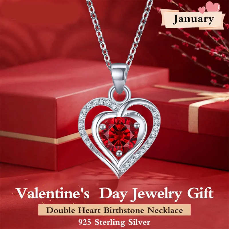 Heart Birthstone Pendant Necklace for Women 925 Sterling Silver Zirconia Necklaces Valentine's Mothers Day Gifts