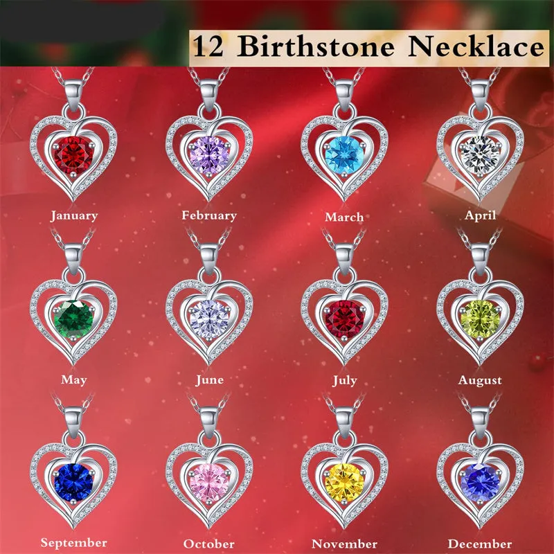 Heart Birthstone Pendant Necklace for Women 925 Sterling Silver Zirconia Necklaces Valentine's Mothers Day Gifts