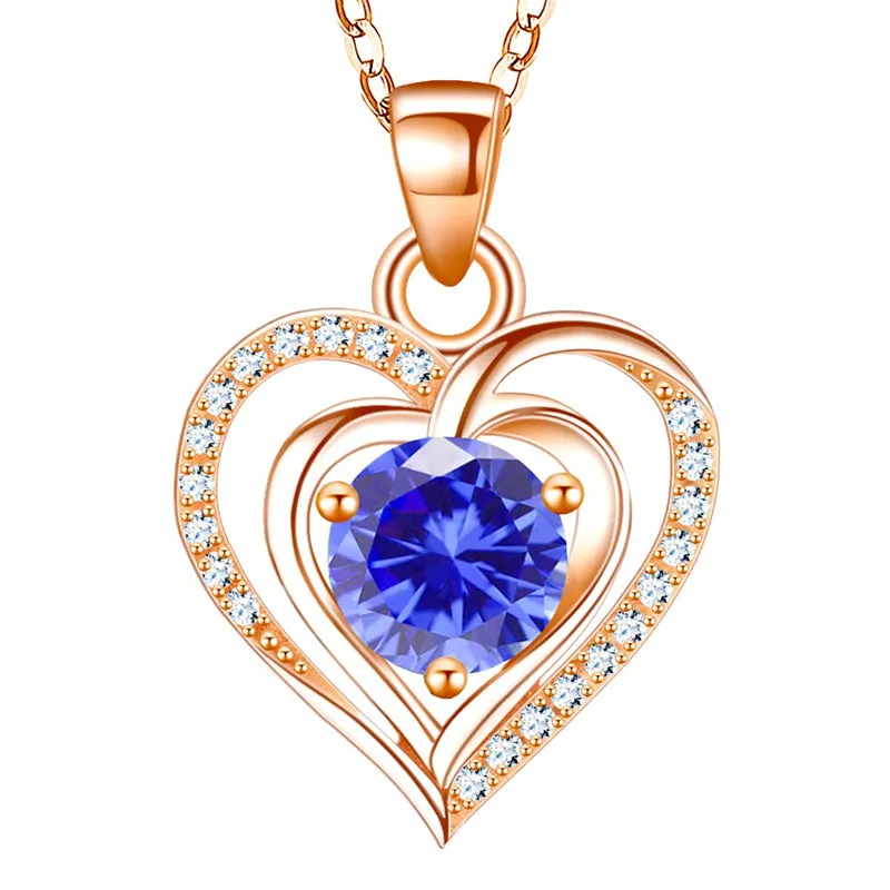 Heart Birthstone Pendant Necklace for Women 925 Sterling Silver Zirconia Necklaces Valentine's Mothers Day Gifts