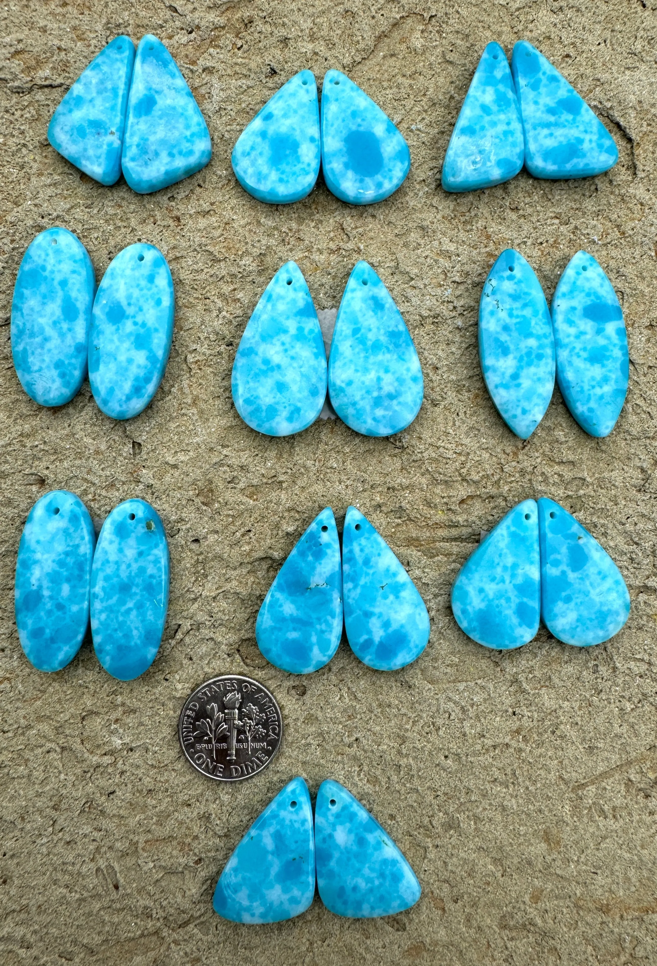 Hemimorphite Matching Earring slab bead Pairs Mixed Shapes, Select One Pair