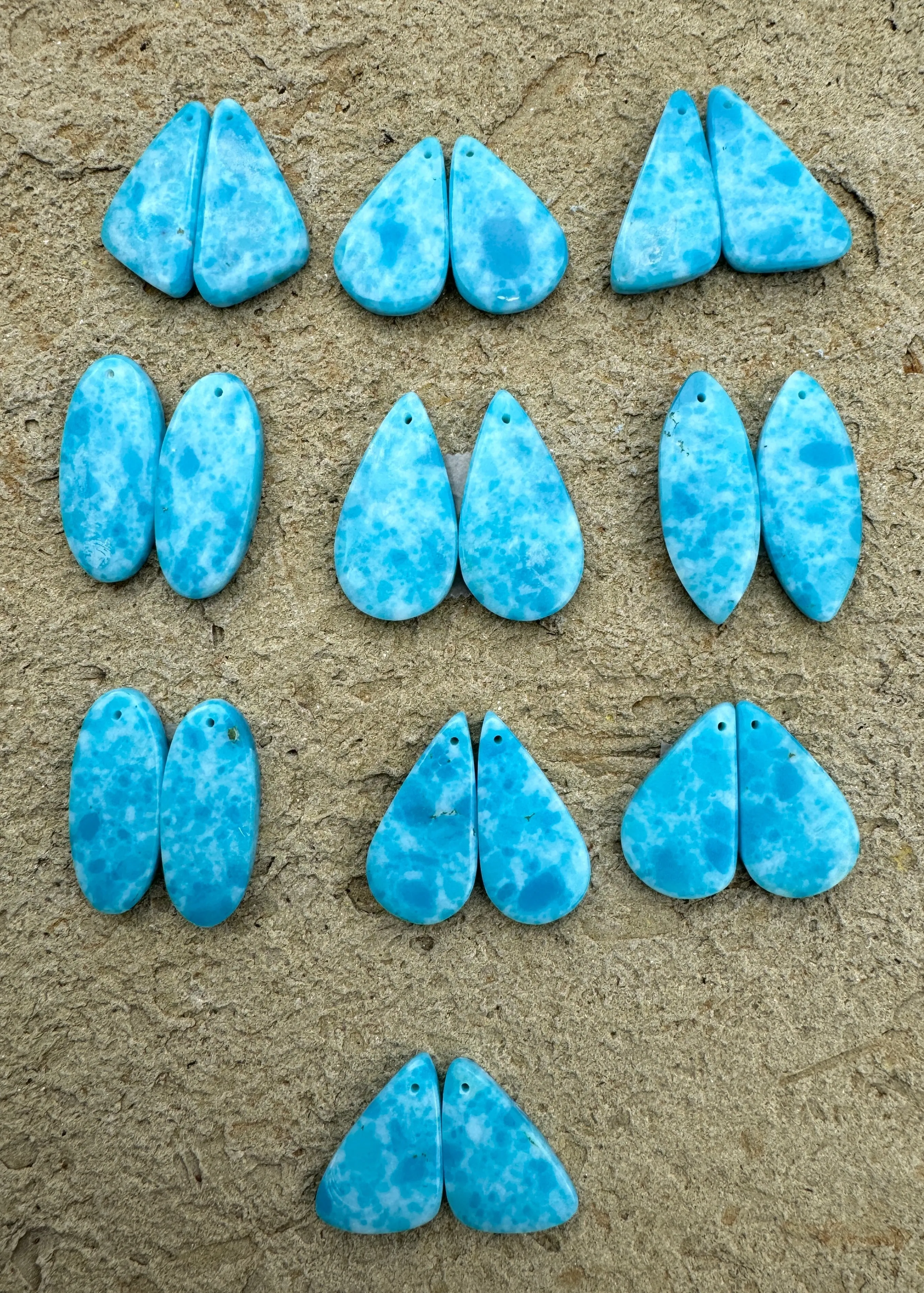 Hemimorphite Matching Earring slab bead Pairs Mixed Shapes, Select One Pair