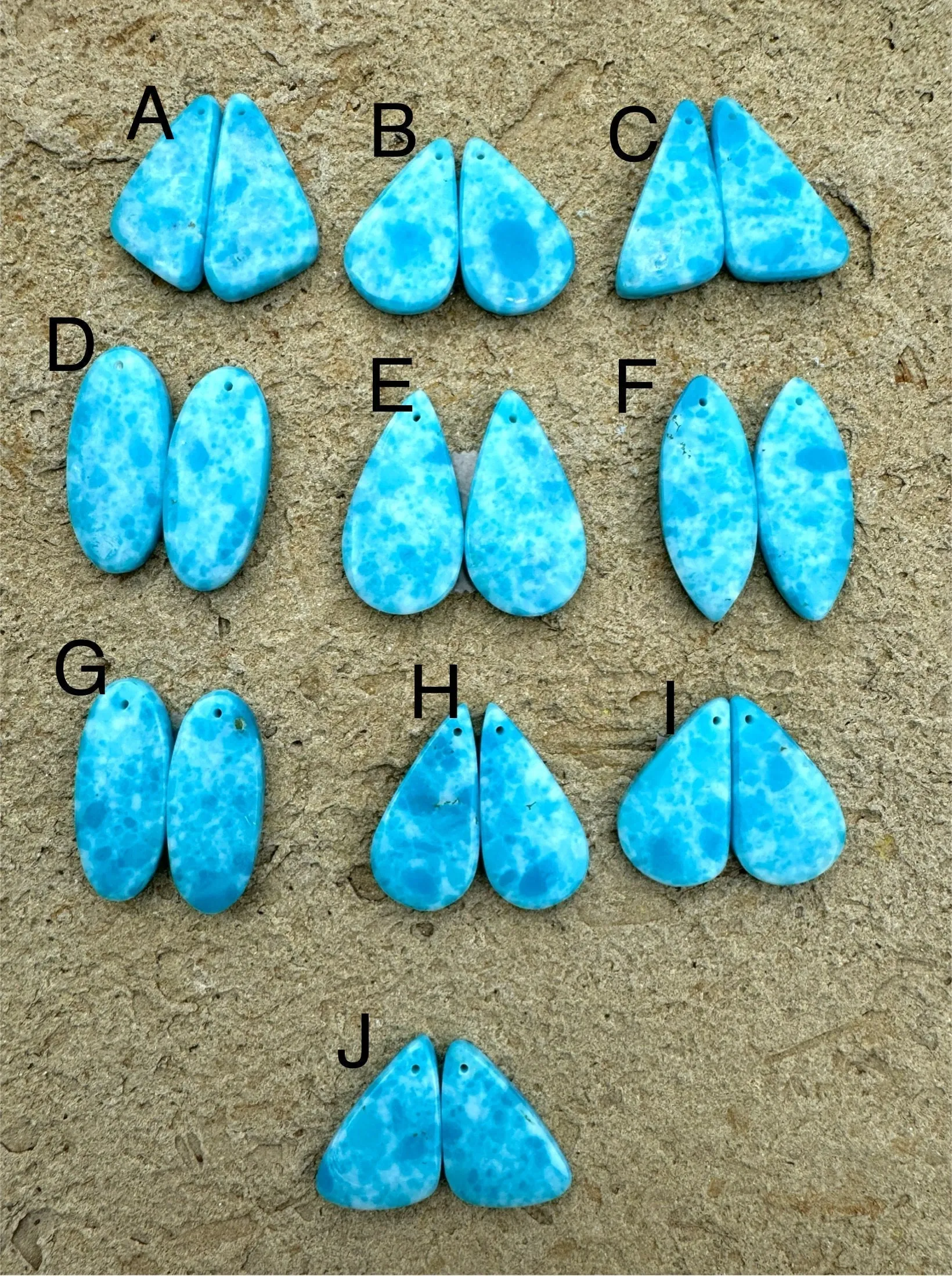 Hemimorphite Matching Earring slab bead Pairs Mixed Shapes, Select One Pair