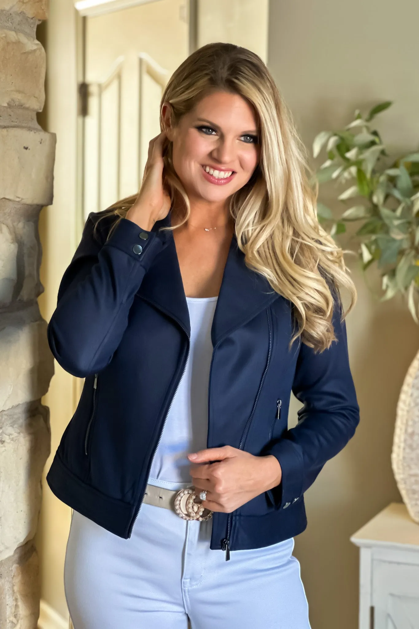 Liverpool Sophia Moto Jacket : Navy