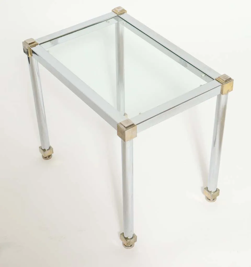 Maison Jansen Style Modern Metal and Glass Side Table