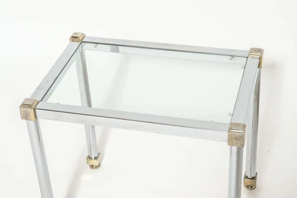 Maison Jansen Style Modern Metal and Glass Side Table