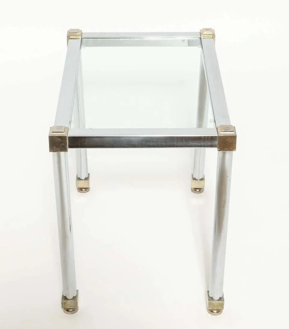 Maison Jansen Style Modern Metal and Glass Side Table