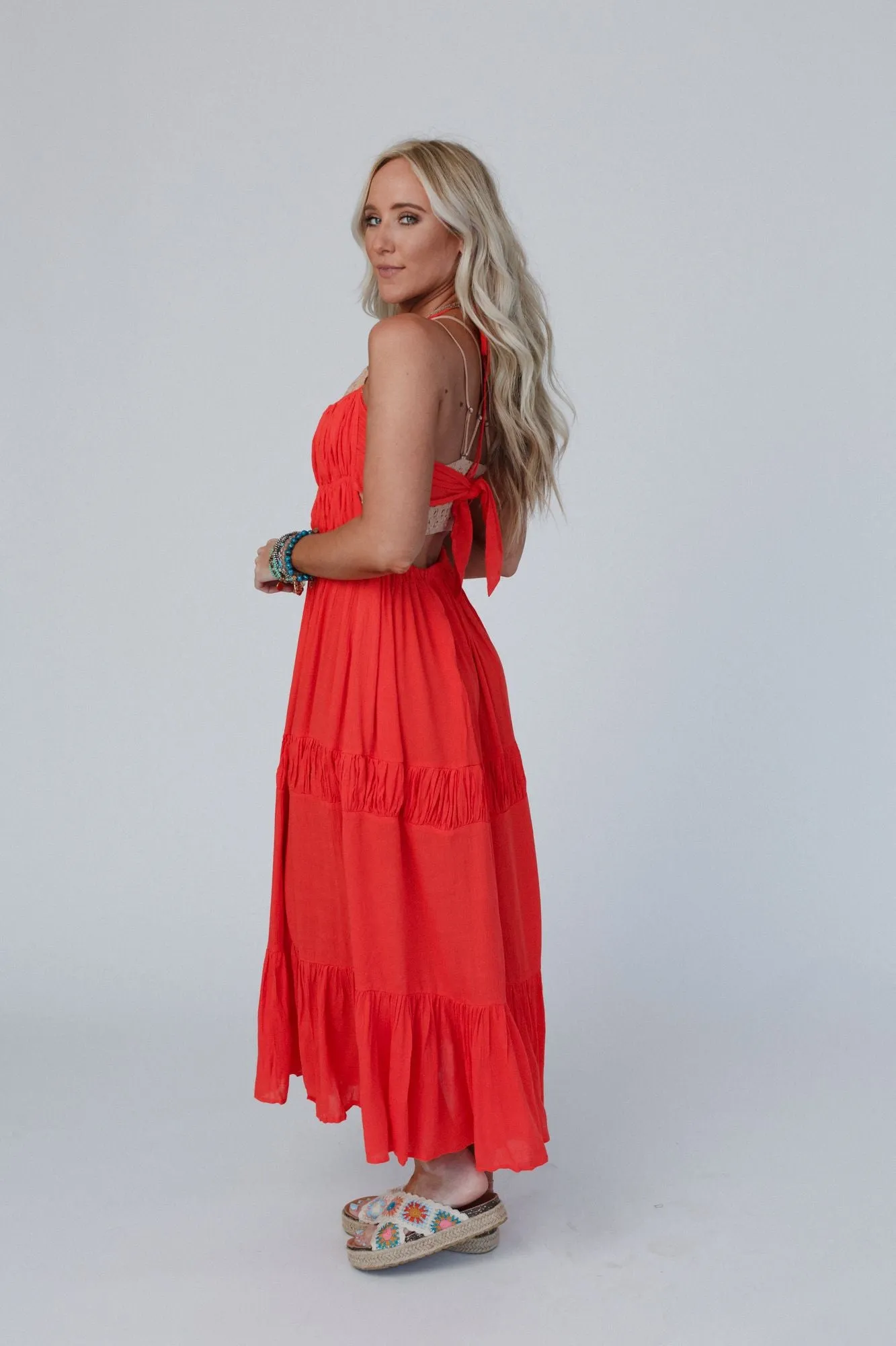 Malta Tie Back Maxi Dress - Red