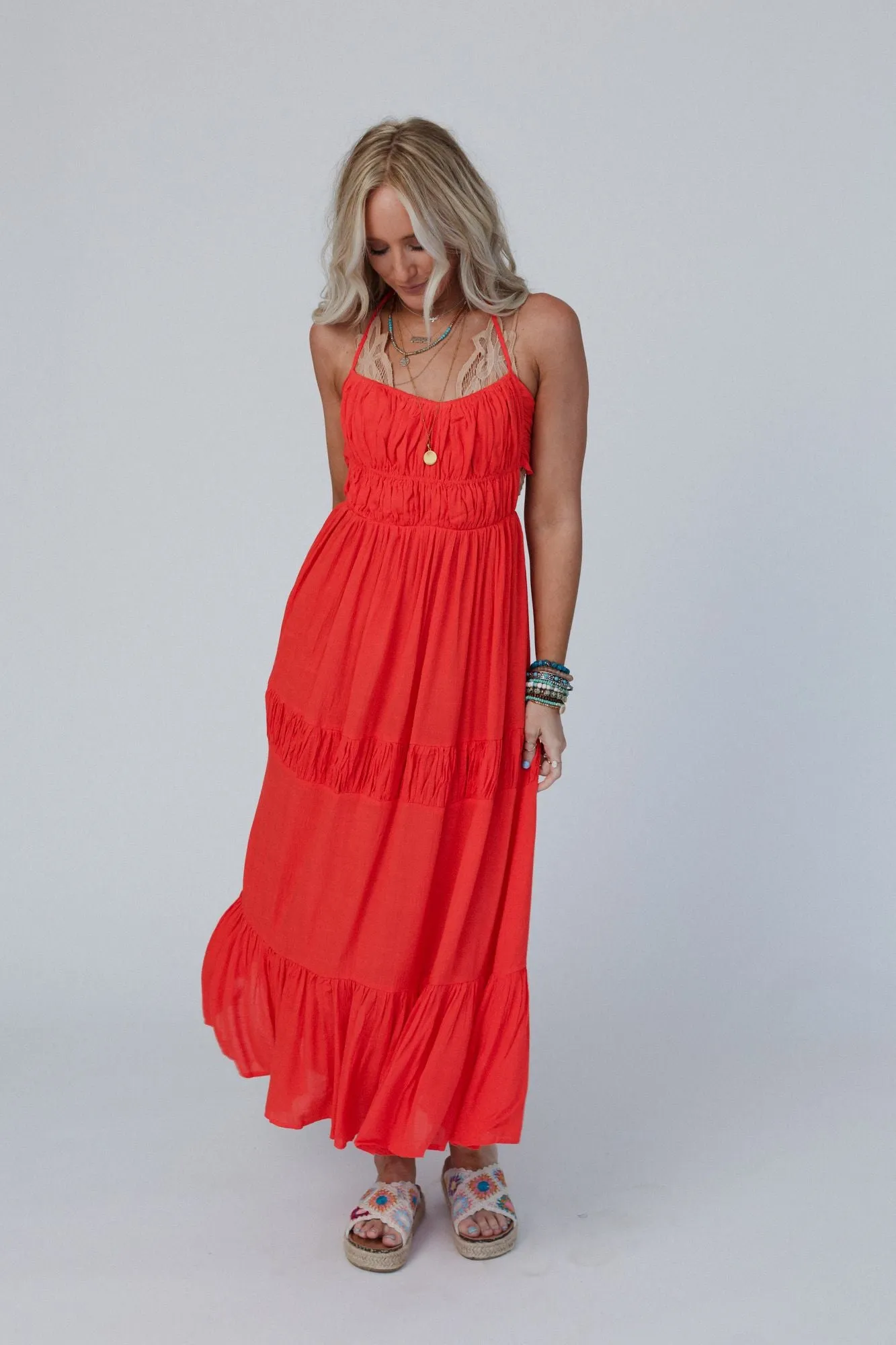 Malta Tie Back Maxi Dress - Red