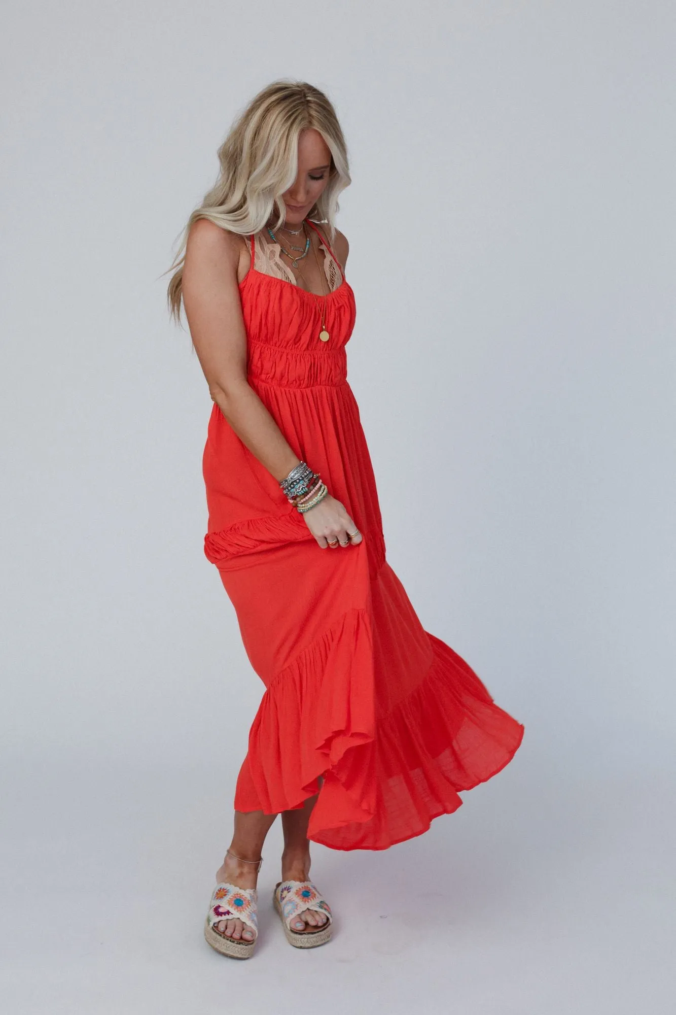 Malta Tie Back Maxi Dress - Red