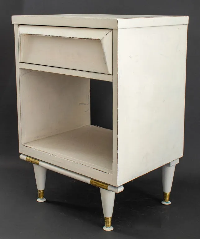 Mid-Century Modern White Painted Wood Bedside