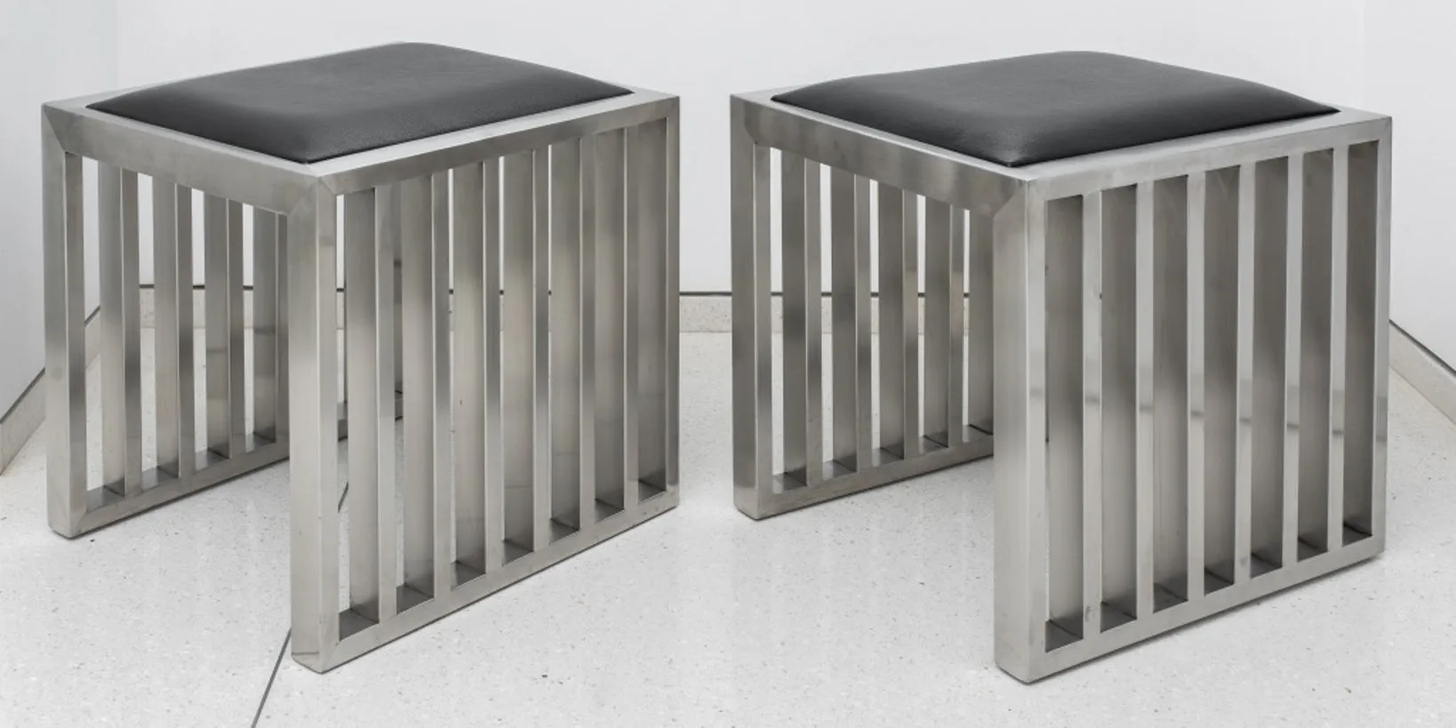 Modern Minimalist Stainless Steel Stools, Pair