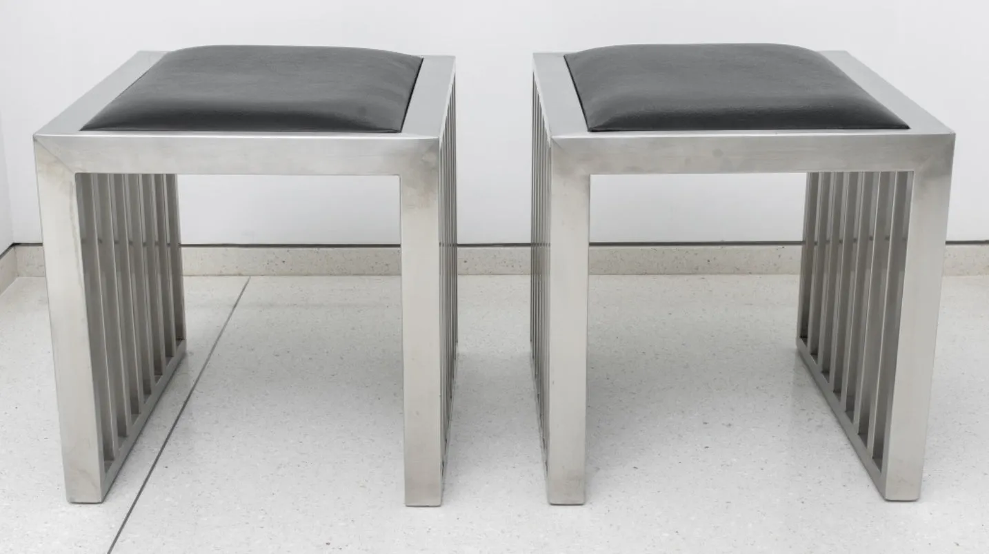 Modern Minimalist Stainless Steel Stools, Pair