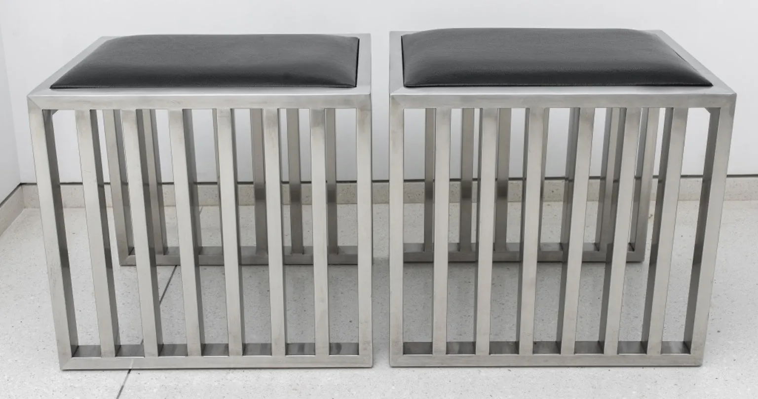 Modern Minimalist Stainless Steel Stools, Pair