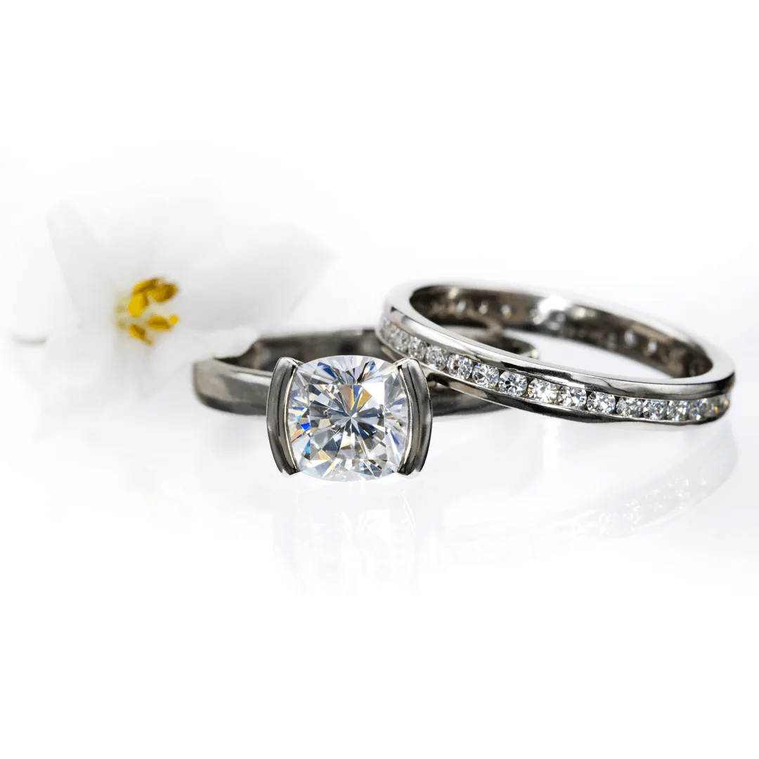 Moissanite, diamond or sapphire Channel Set Eternity Anniversary Wedding Band