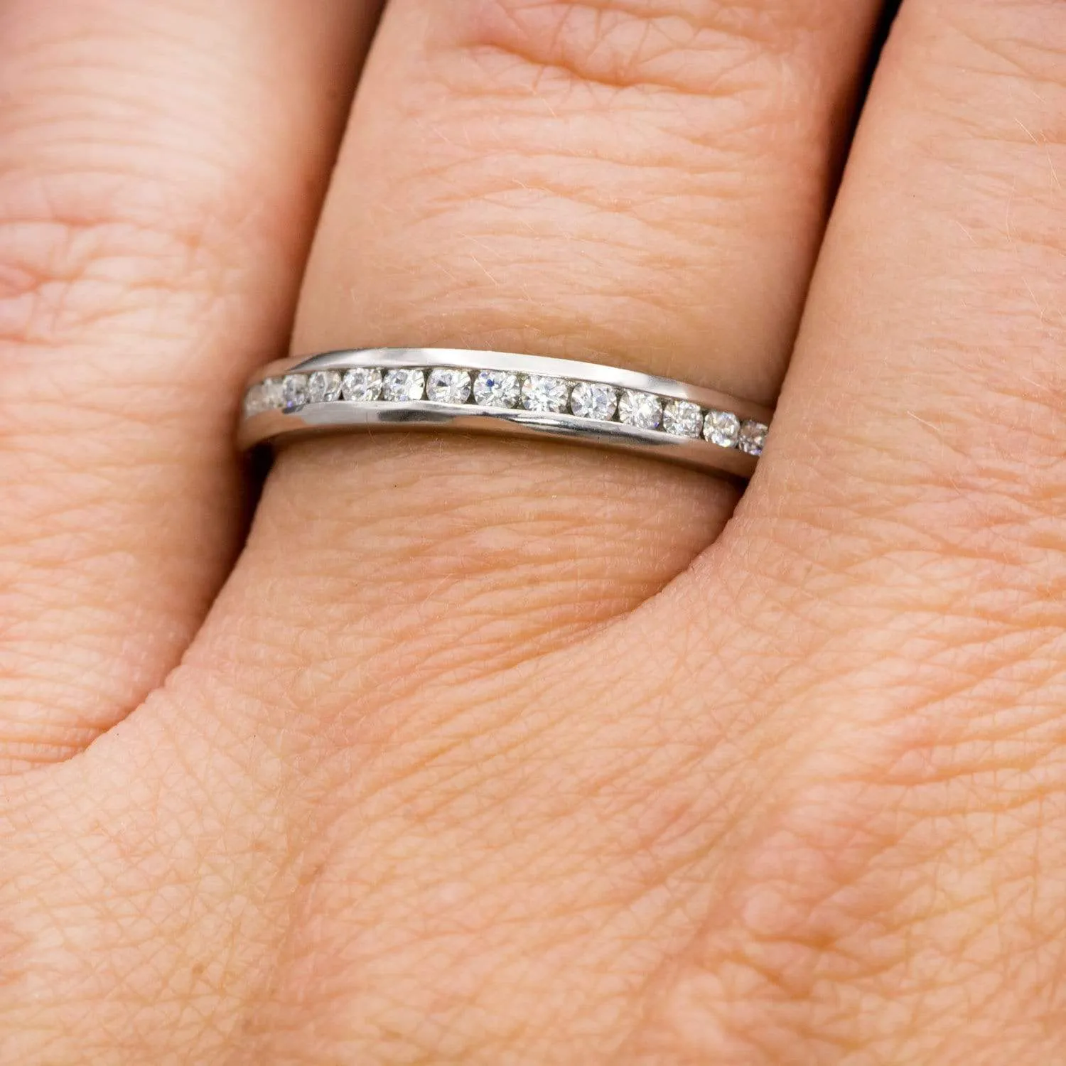 Moissanite, diamond or sapphire Channel Set Eternity Anniversary Wedding Band