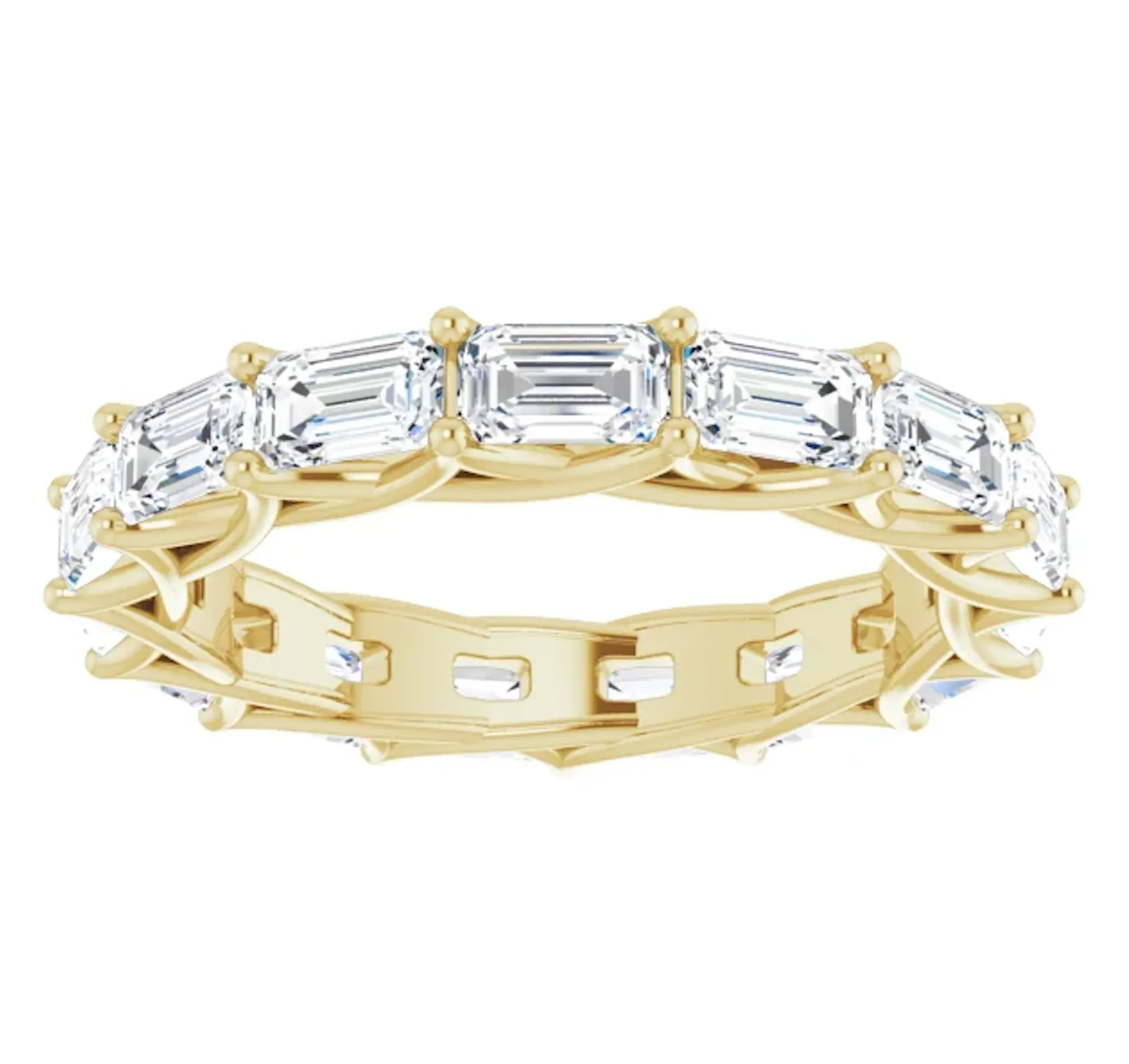 MUZU 5 Carat Emerald-Cut Diamond Eternity Ring Yellow Gold 30 pointer G Color VS1 Clarity Shared Prong Band By Mike Nekta NYC