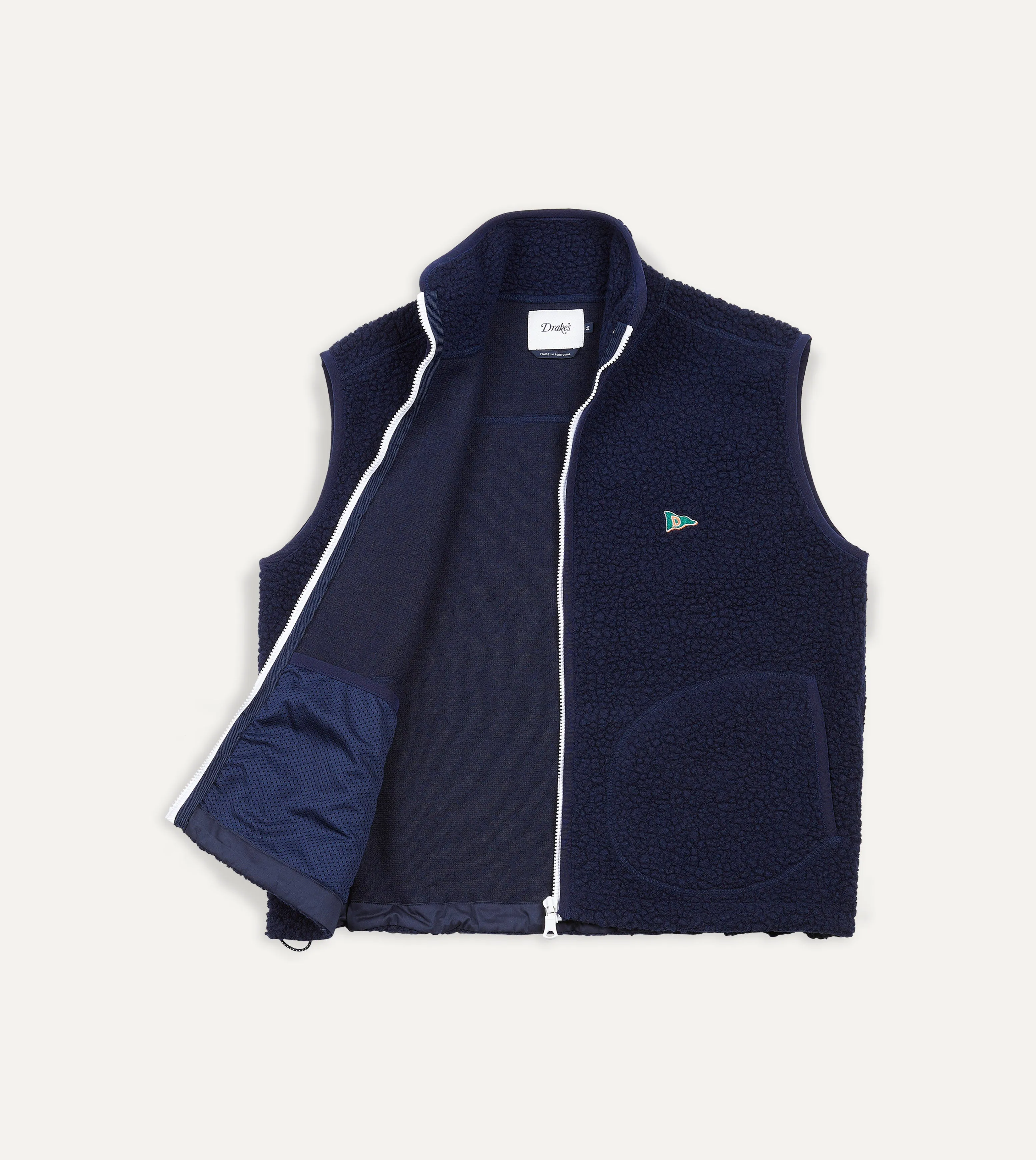 Navy Boucle Wool Zip Fleece Vest