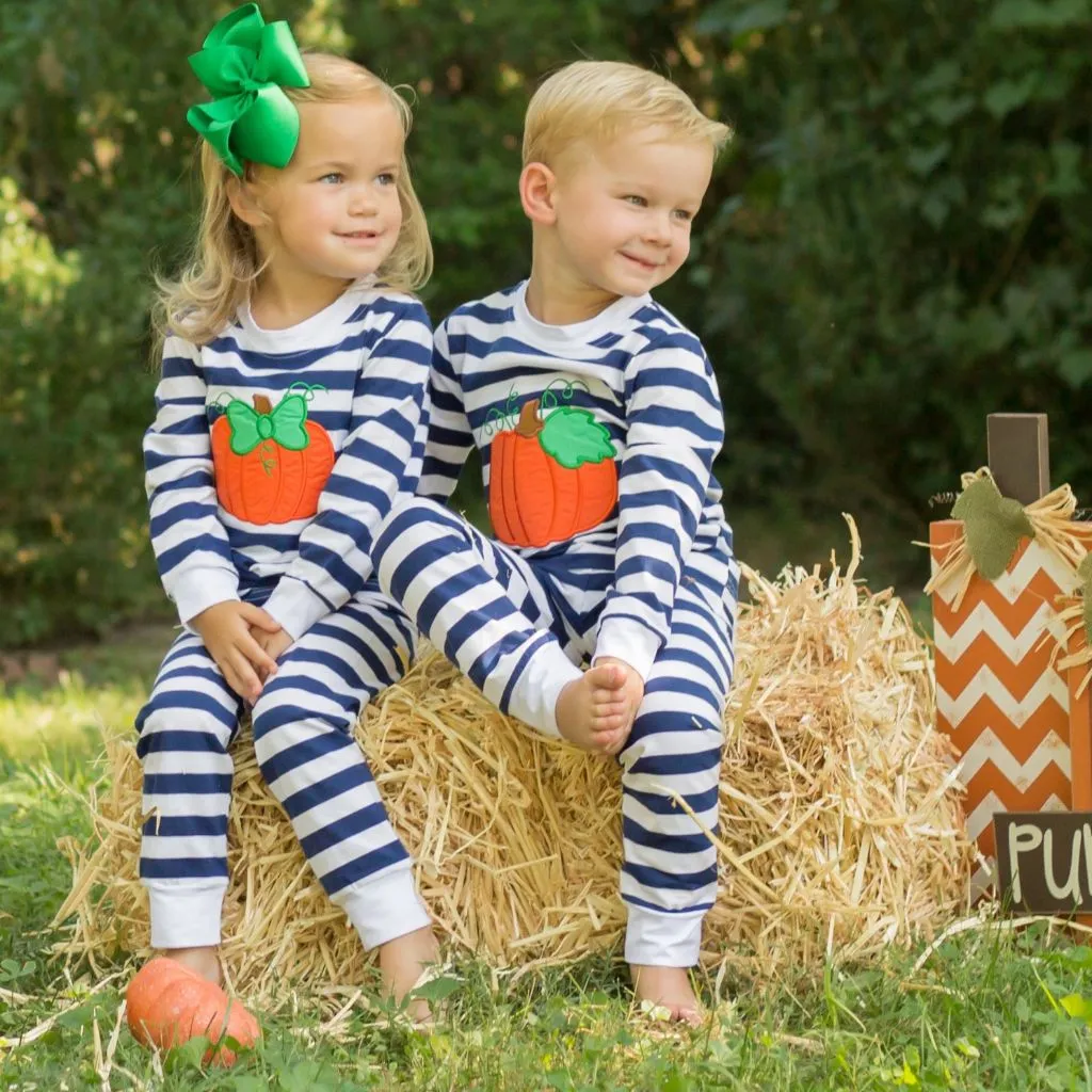 Navy Stripe Pumpkin Loungewear -- BOYS