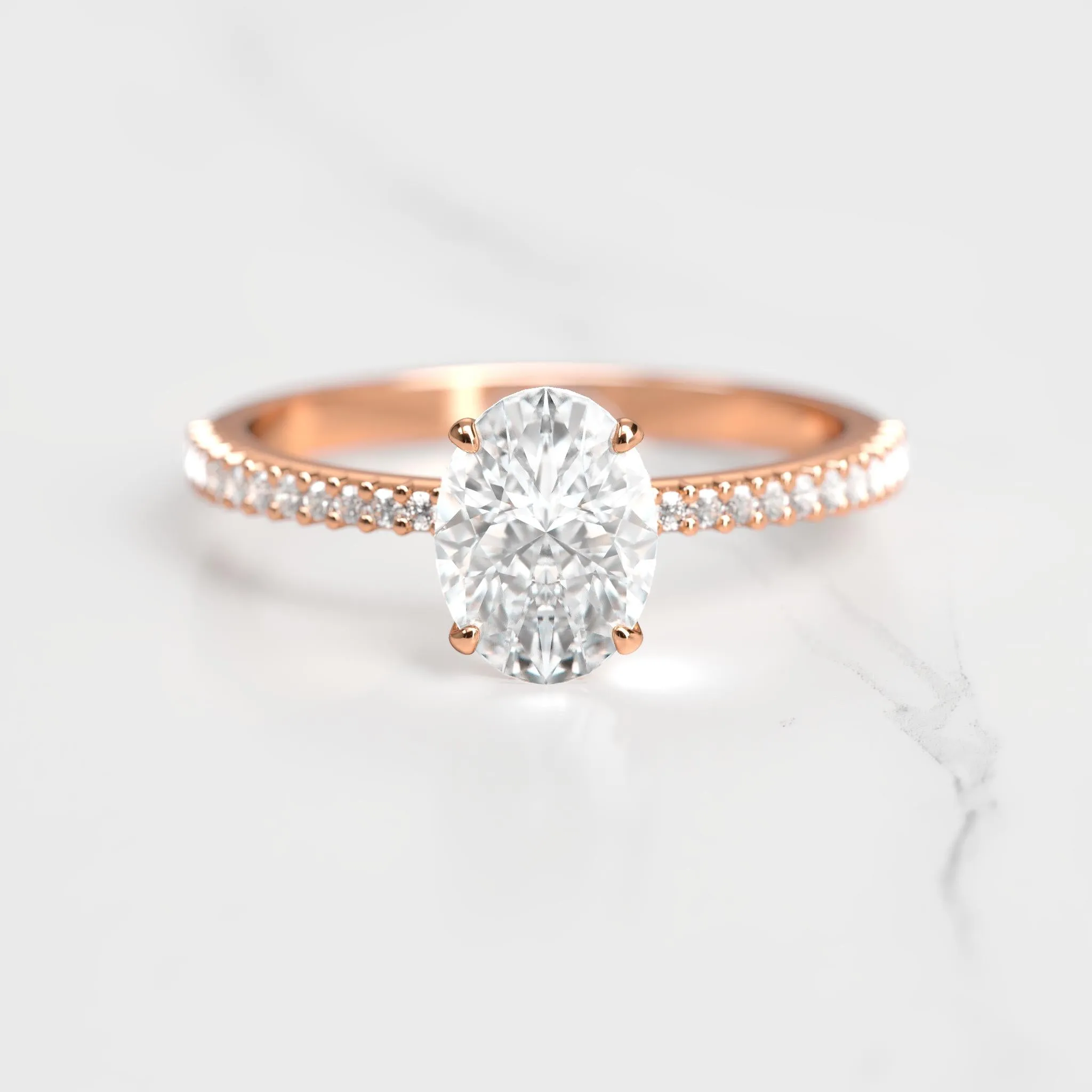 Oval Half Pave Tapered Diamond Ring