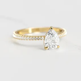 Pear Full Pave Tapered Diamond Ring