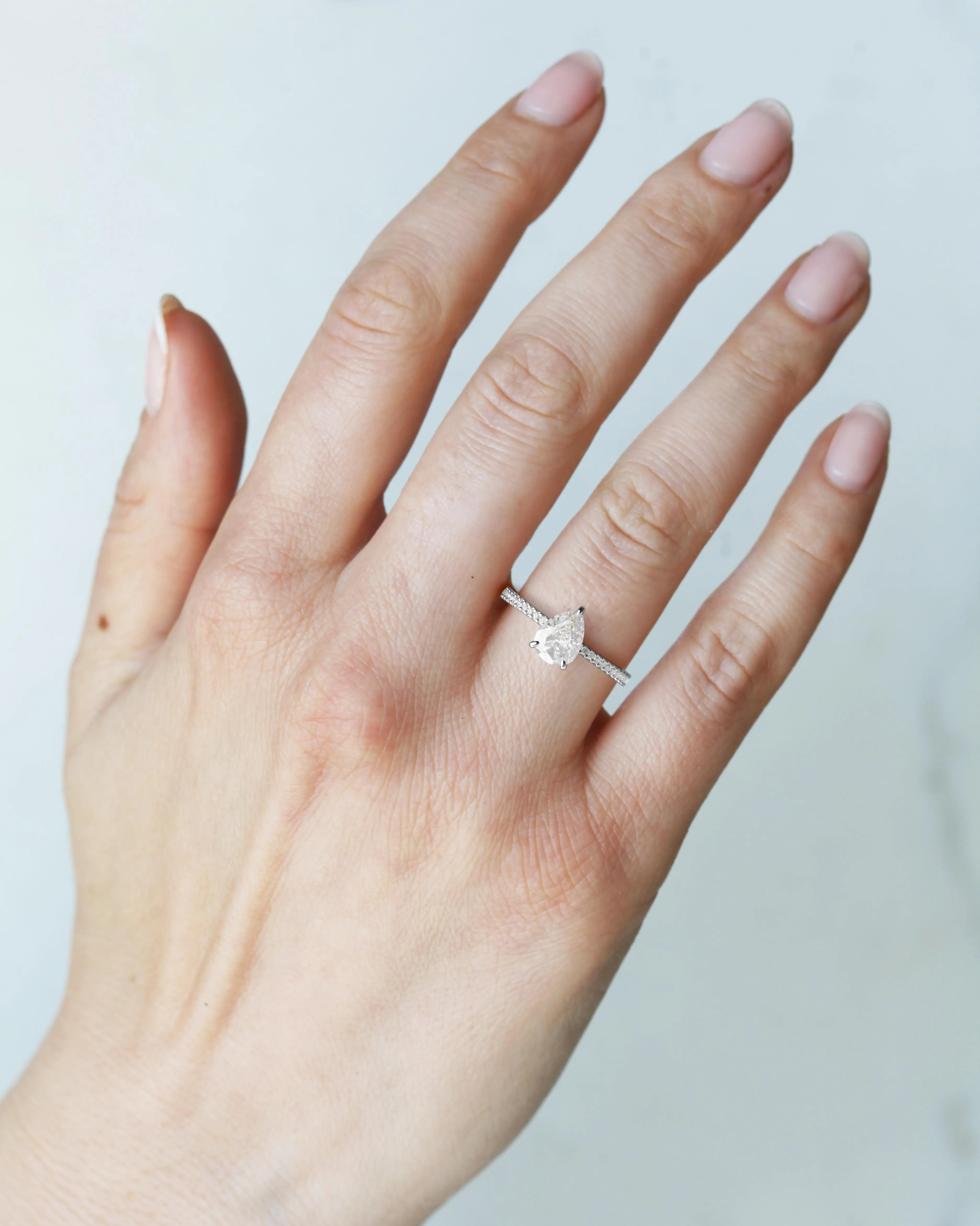 Pear Full Pave Tapered Diamond Ring