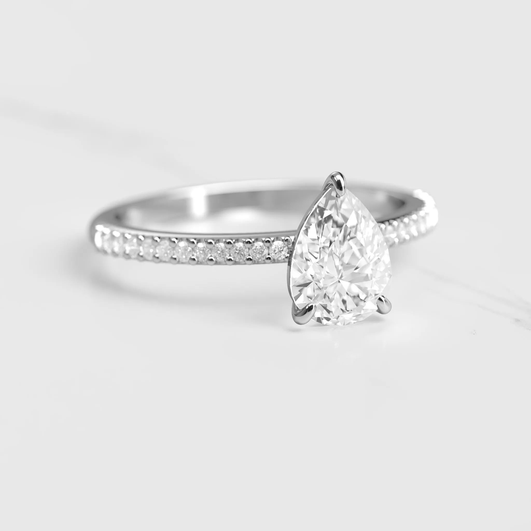 Pear Half Pave Diamond Ring